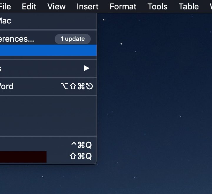 MacOS menu.