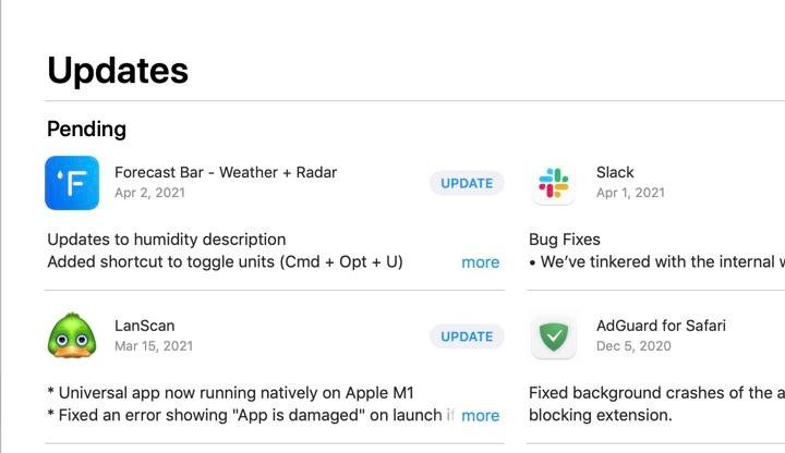 Pending updates on the MacOS App Store.