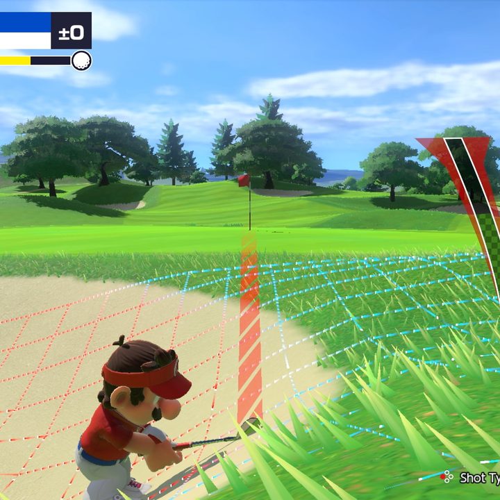 Mario tees out of a bunker in Mario Golf: Super Rush.