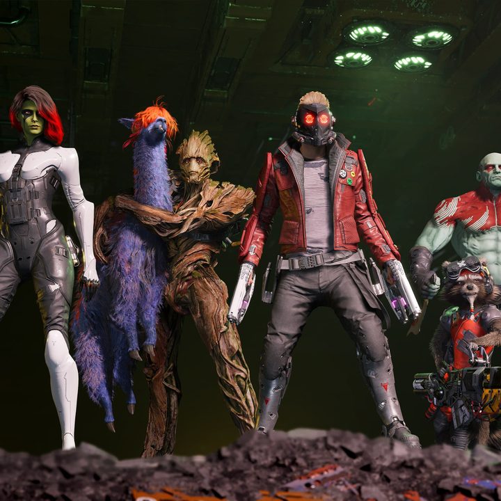 The full squad in Marvel's Guardians of the Galaxy.