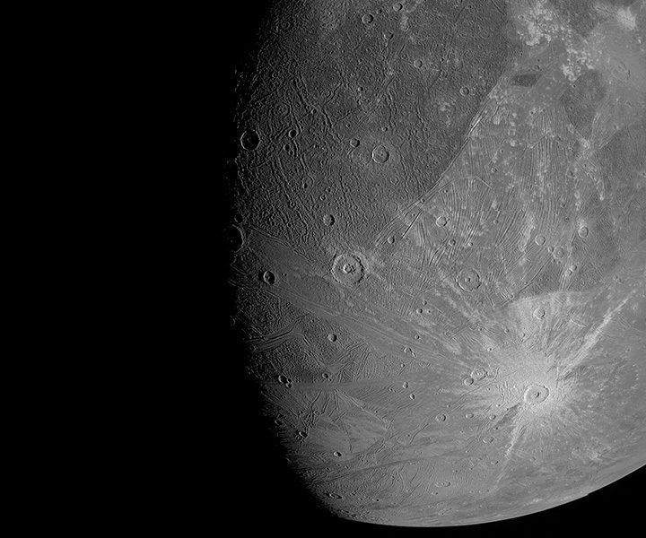 Image of Ganymede captured by NASA's Juno spacecraft in June 2021.