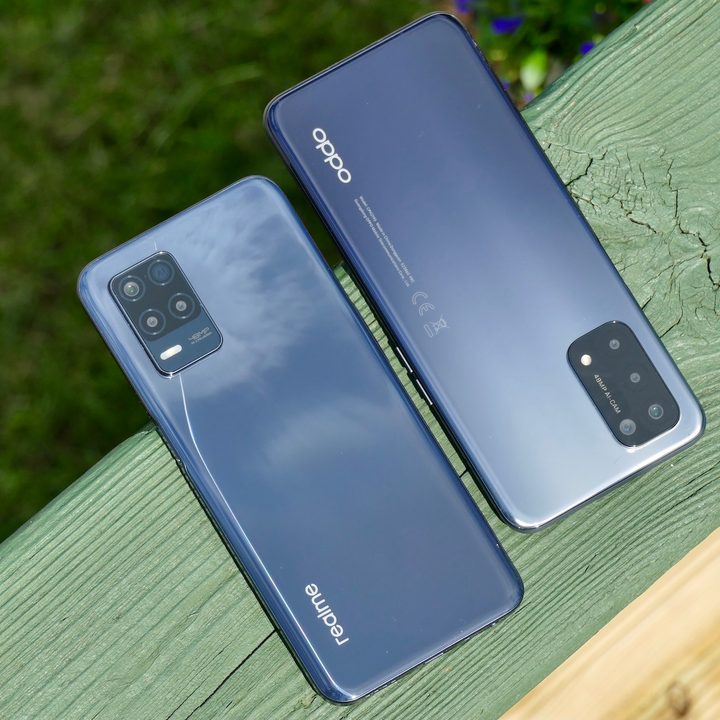 Oppo A54 5G and Realme 8 5G seen from the back