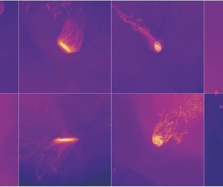 Eight examples for jellyfish galaxies. Images like these are presented to the participants of the new Zooniverse project for classification.