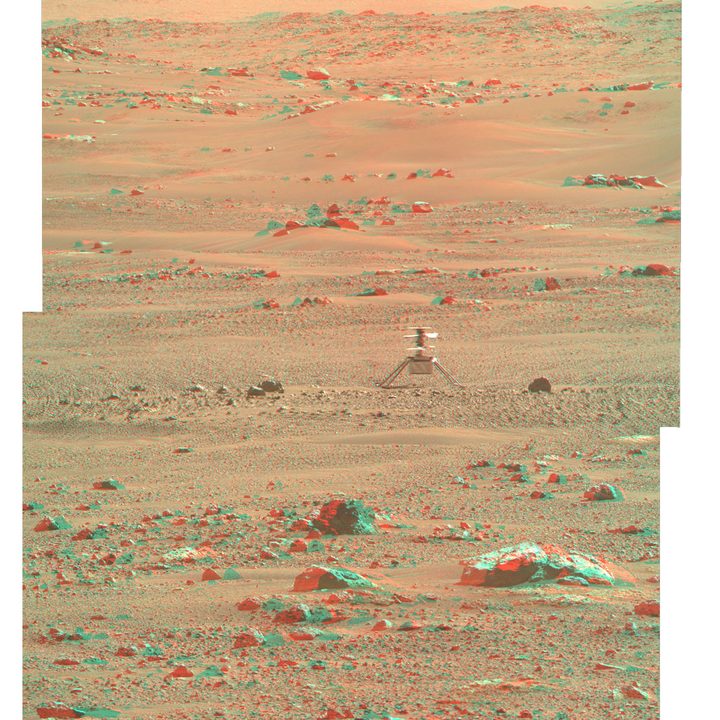 Ingenuity Helicopter in 3D: NASA's Ingenuity Mars Helicopter is seen here in 3D using images taken June 6, 2021, by the left and right Mastcam-Z cameras aboard NASA&rsquo;s Perseverance Mars rover.