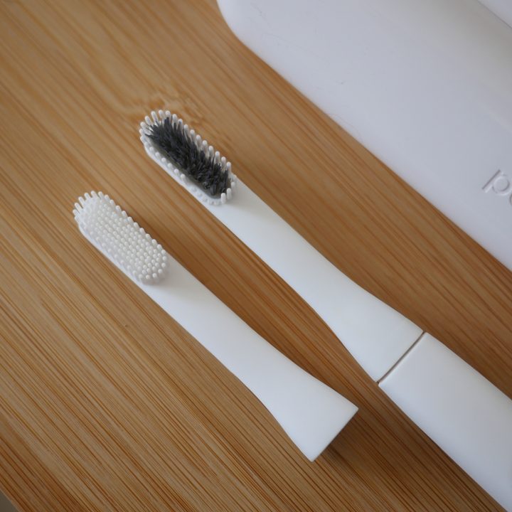 Brush heads of the PomaBrush silicone toothbrush side by side.