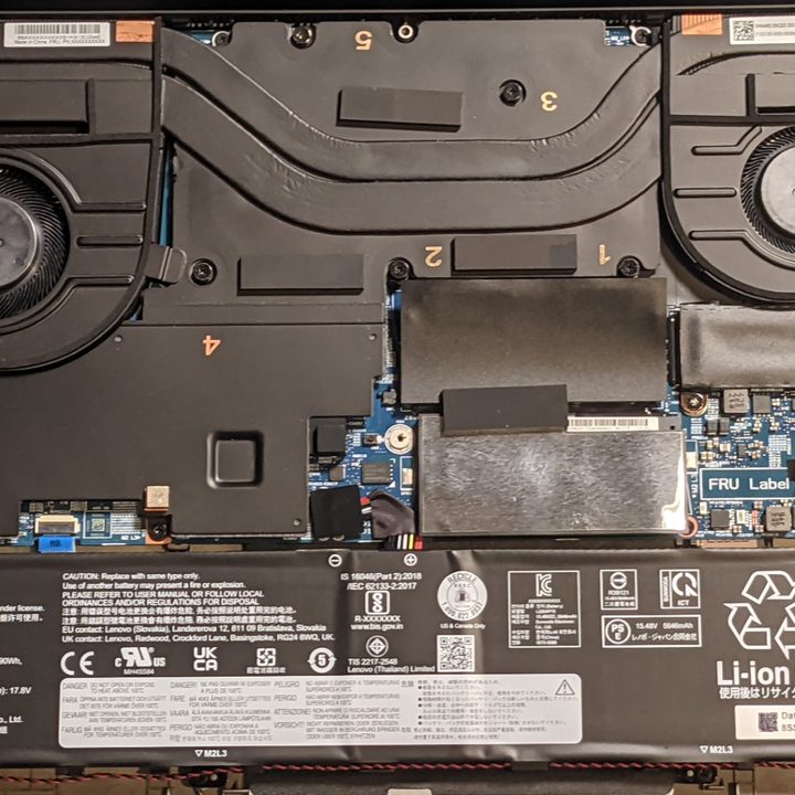 The interior components of the Lenovo ThinkPad X1 Extreme showing fans.