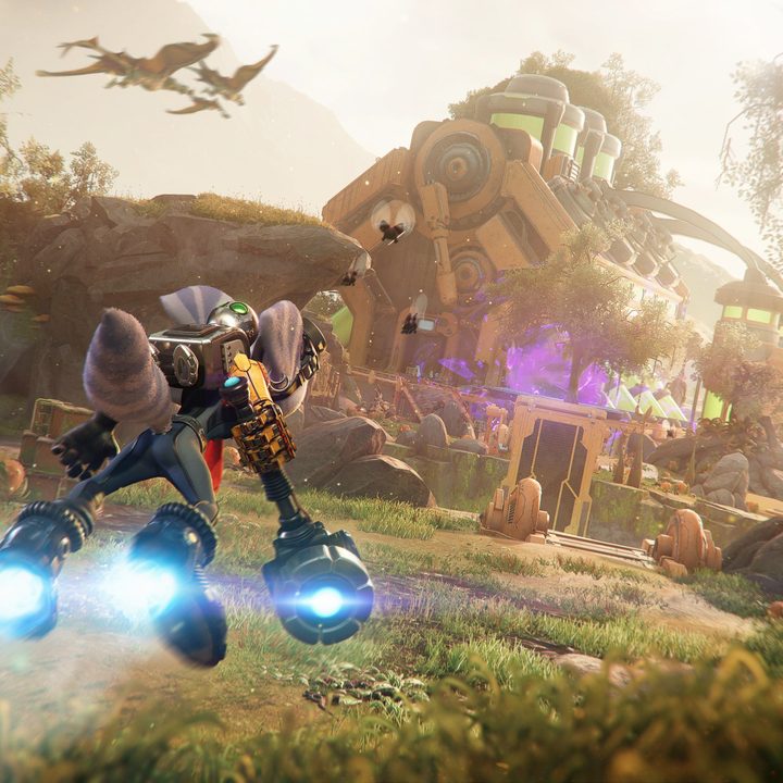 Rivet using hover boots in ratchet & Clank Rift Apart.