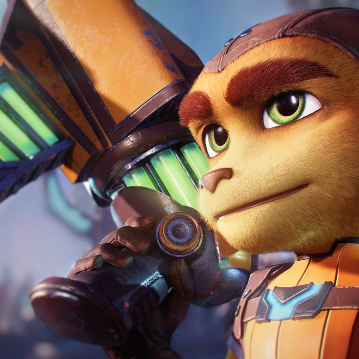 A close up of ratchet in ratchet & Clank Rift Apart.