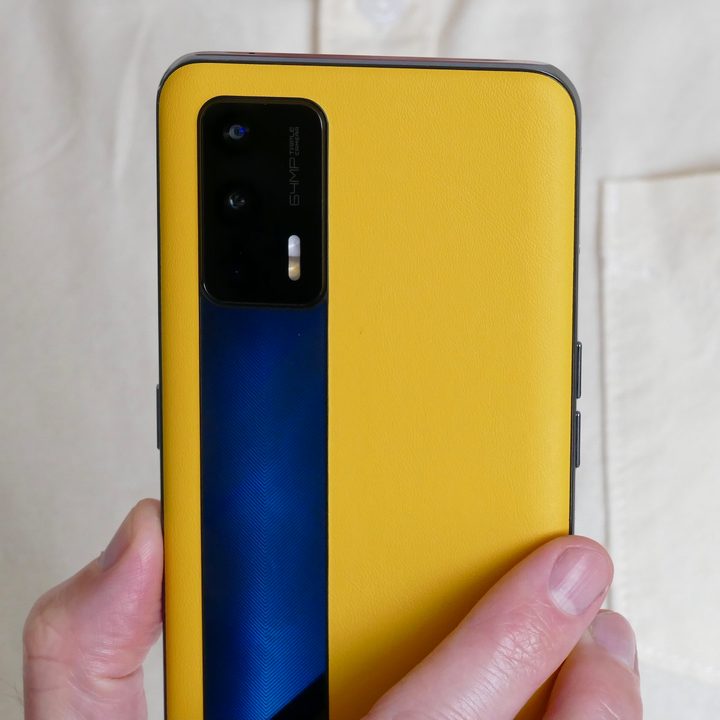 Realme GT yellow and black back close up