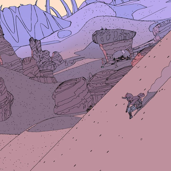 Sable slides down a desert hill.