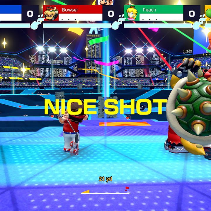 A round of Battle Golf in Mario Golf: Super Rush.