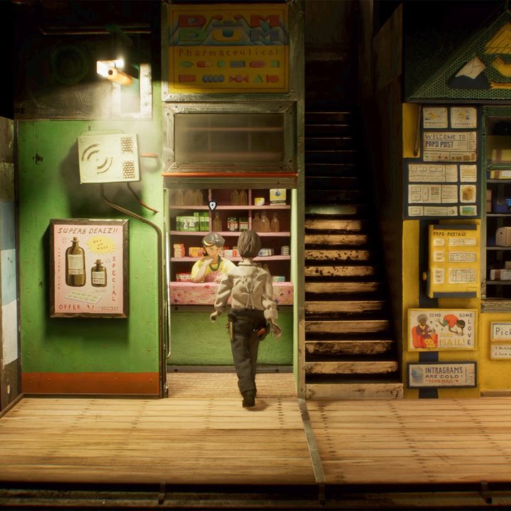 Harold interacts with a shop owner.
