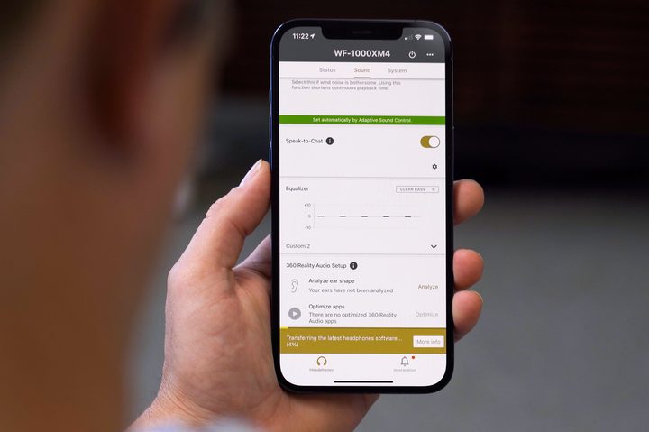 Sony headphone app displayed on an iPhone 12 Pro Max