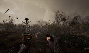 A character looks out over a dead landscape in STALKER 2.