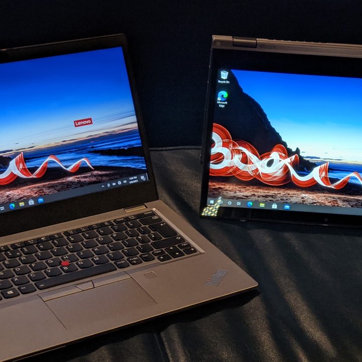 The new Thinkpad L13 Gen 2 and L13 YOga Gen 2 on a sofa together.