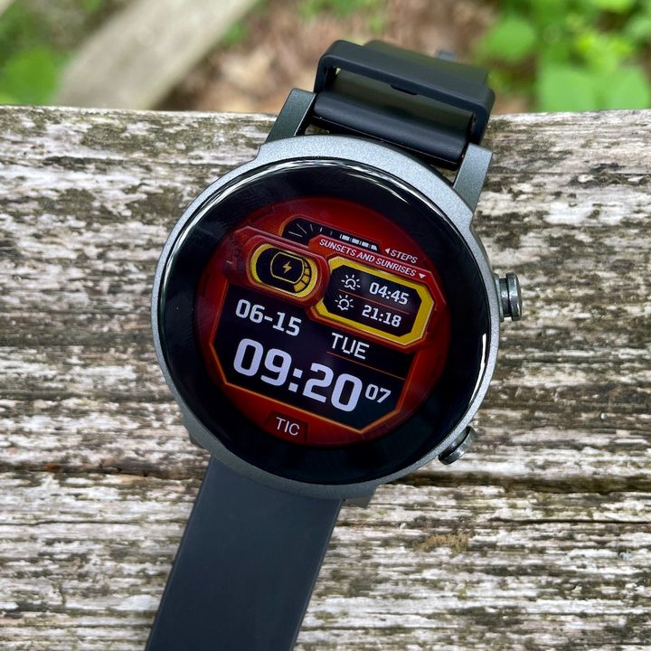 Mobvoi TicWatch E3 on a background in nature.