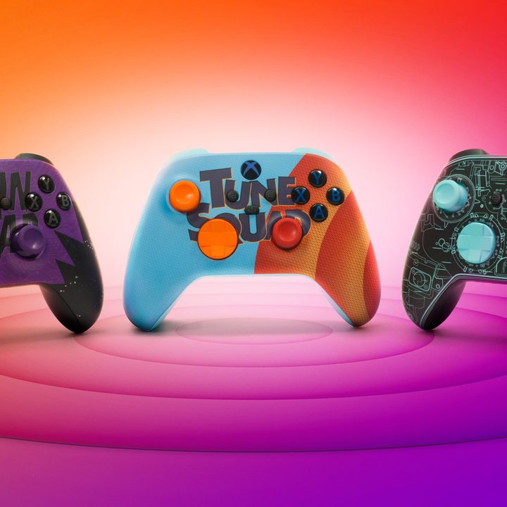 A trio of Xbox controllers based on Space Jam.