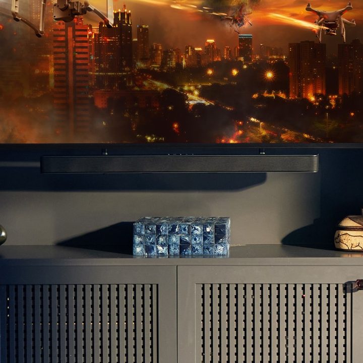 v series soundbar wall mounted with TV