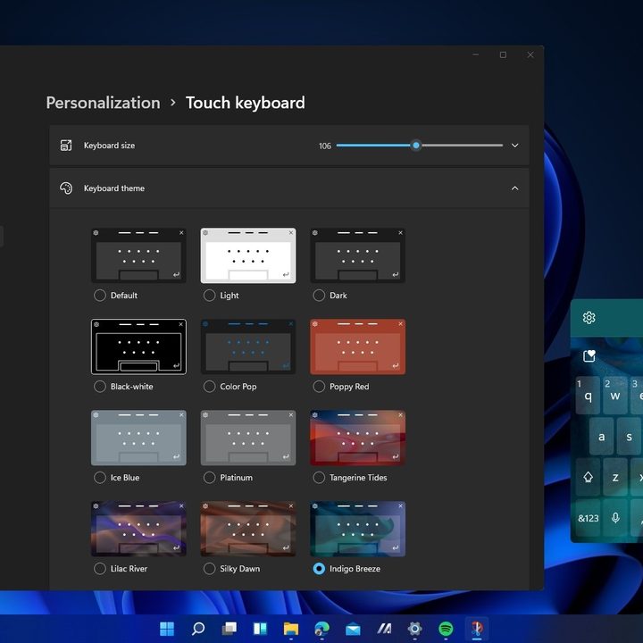 The touch keyboard open on Windows 11.