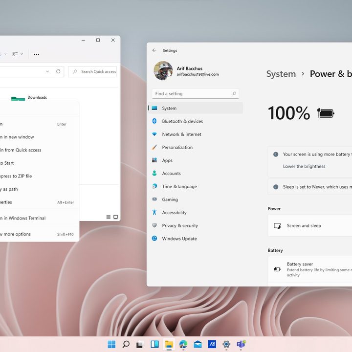 The Windows 11 file explorer app open with the battery settings page