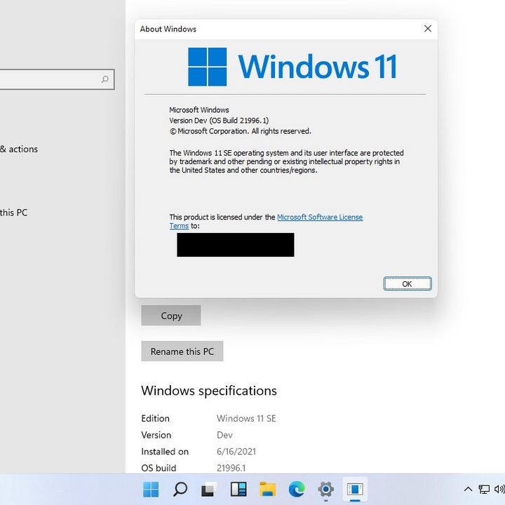 Leaked screenshot of Windows 11 SE posted by Twitter user @fakirmeditation