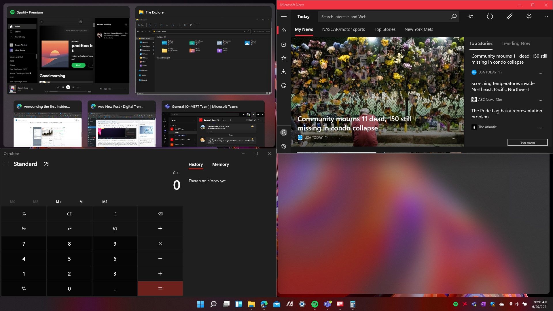 The Windows 11 snap groups and snap layouts feature.