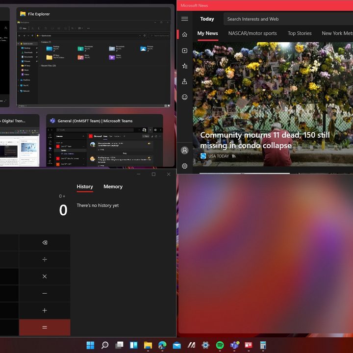 The Windows 11 Snap Groups and Snap Layouts features.