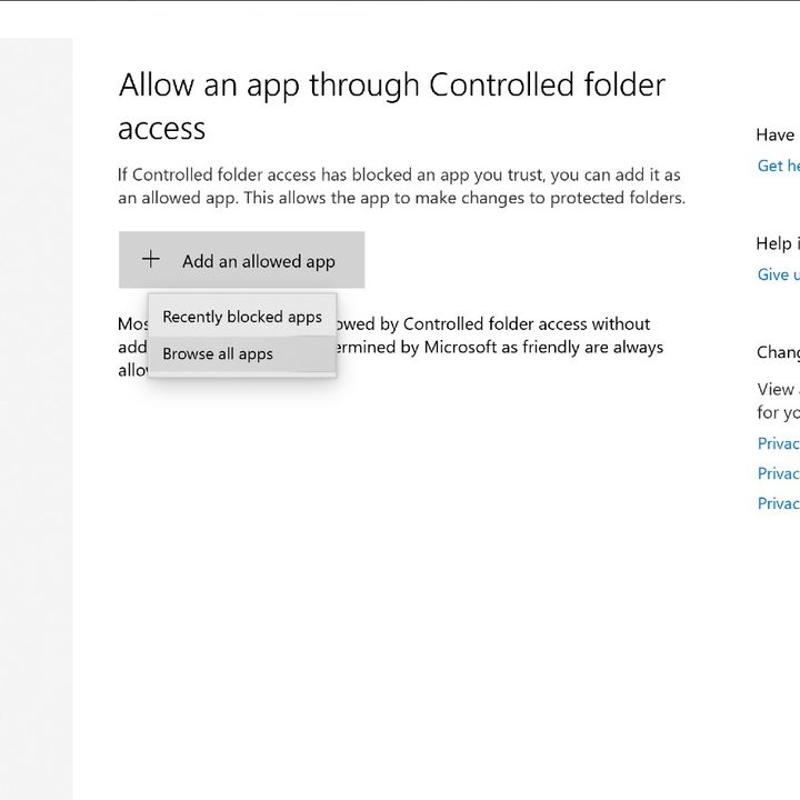 Image showing button for adding an allowed app.