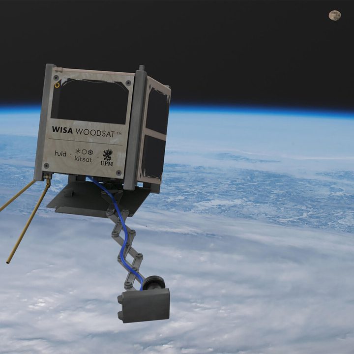 WISA Woodsat is a 10x10x10 cm &lsquo;CubeSat&rsquo; &ndash; a type of nanosatellite built up from standardised boxes &ndash; but with surface panels made from plywood. Woodsat&rsquo;s only non-wooden external parts are corner aluminium rails used for its deployment into space plus a metal selfie stick.