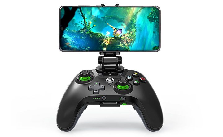 An Xbox game playing on a smartphone with an Xbox controller.