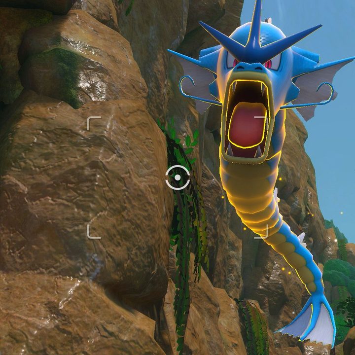 Gyrados leaps into the sky in New Pokemon Snap.