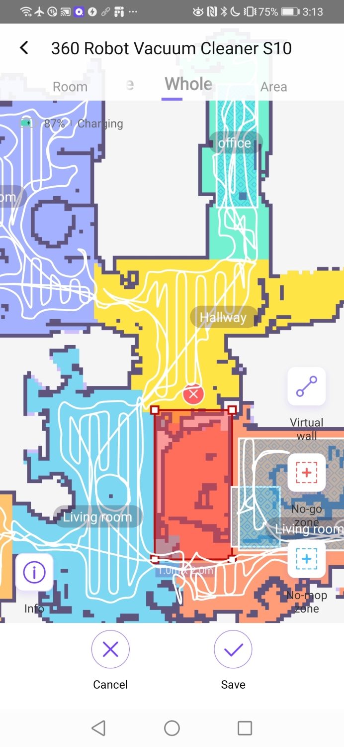 360 Robot Vacuum Cleaner S10 app 2D map.