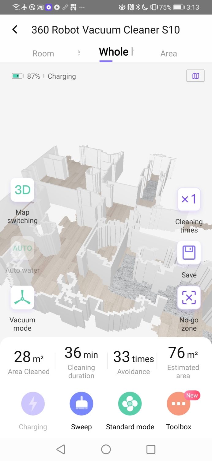360 Robot Vacuum Cleaner S10 3D map.