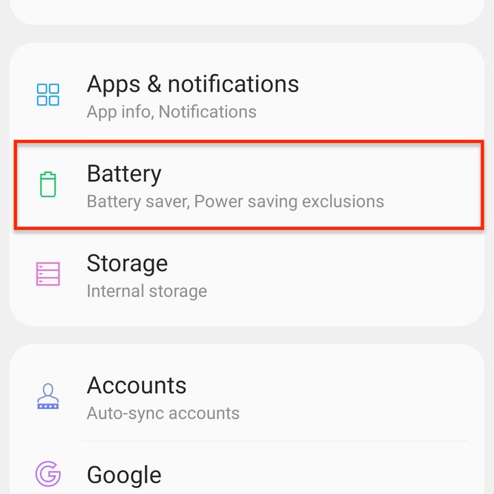 Android 10 battery settings.
