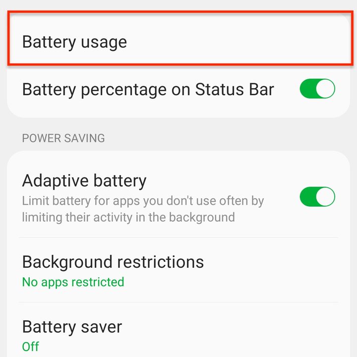 Android 10 battery settings.