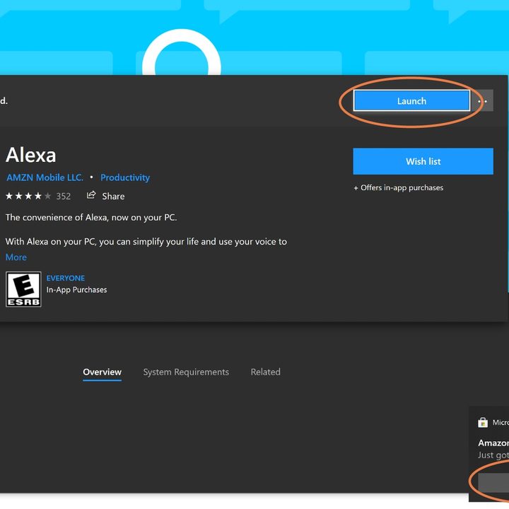 Launching Alexa app in Windows.