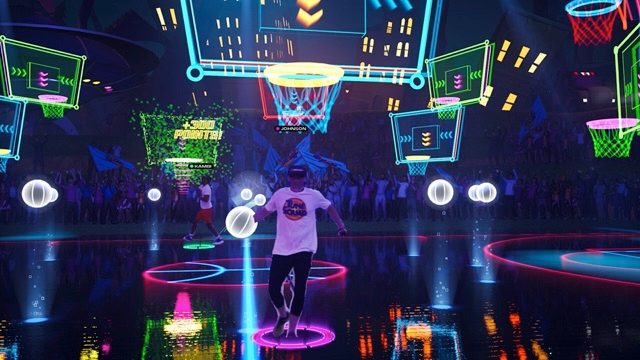 A player in VR competition in a Space Jam basketball game via Arcadia.tv.