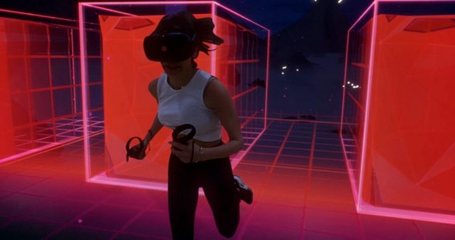 A woman runs in a digital space via Arcadia.