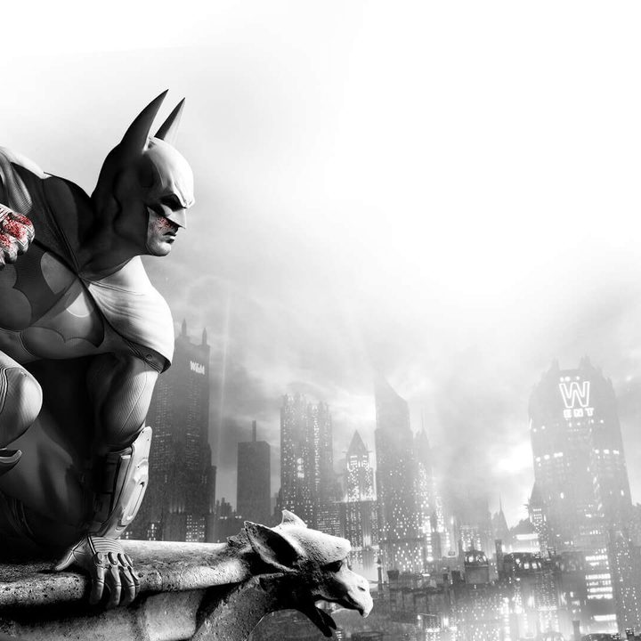Side view of Batman in Batman: Arkham City.
