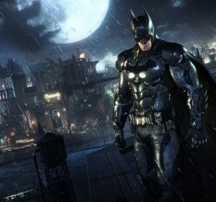 Batman on rooftop in Batman: Arkham Knight.