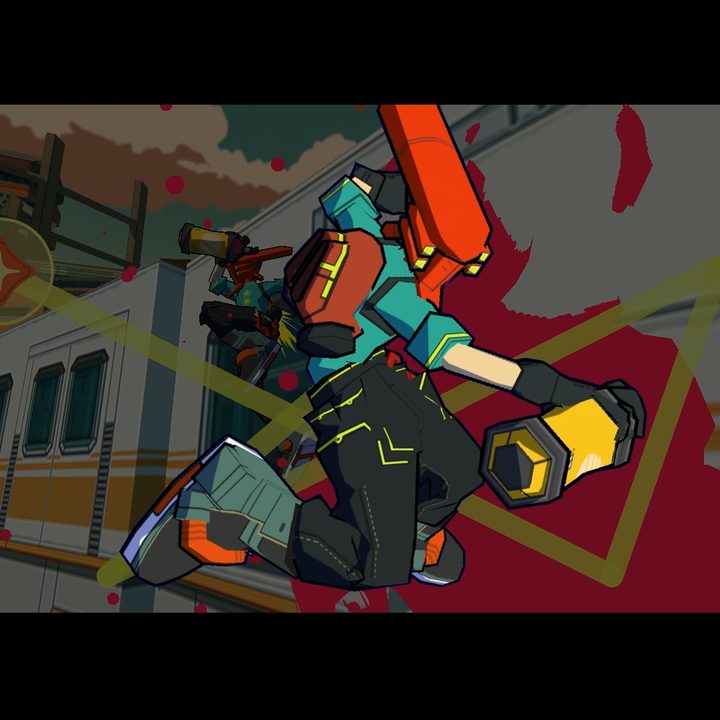 Bomb Rush Cyberfunk screenshot of a character performing a graffiti finishing move.