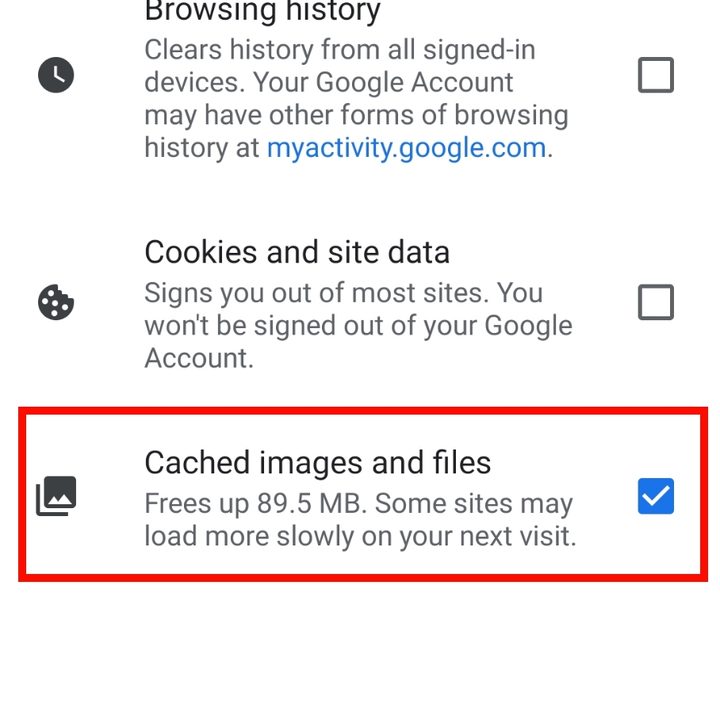 Clear cached images and files on Android.