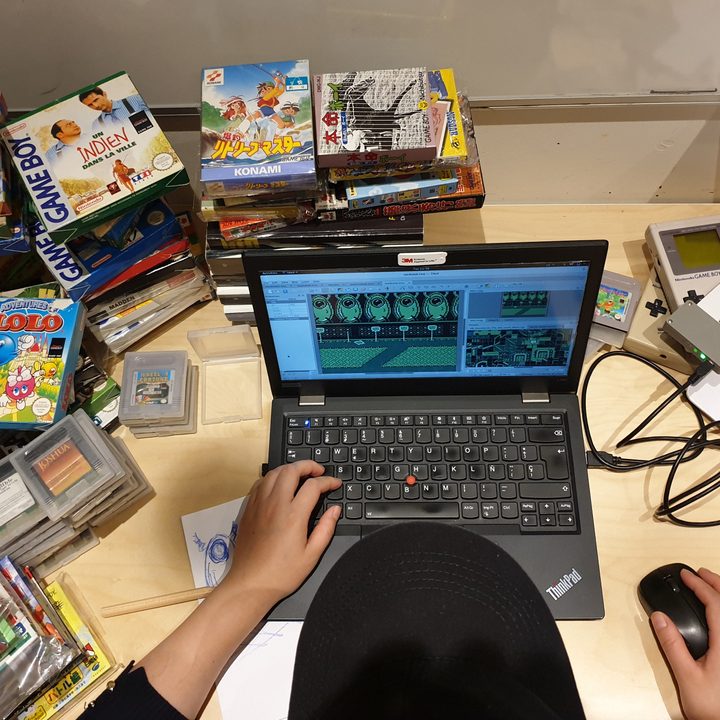 Dana Puch develops a Game Boy game at Greenboy Games.