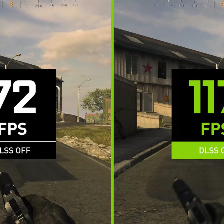 CoD Warzone running with and without DLSS enabled.