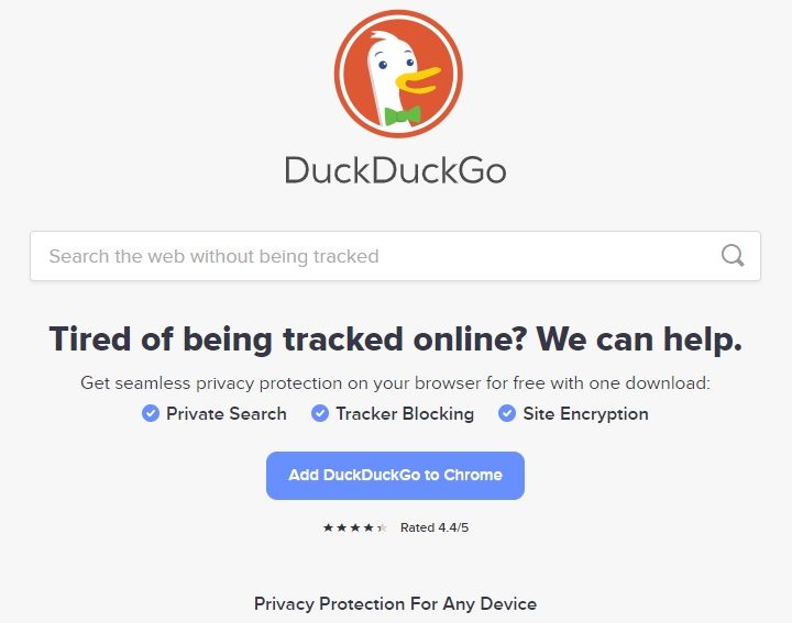 Home page of DuckDuckGo.