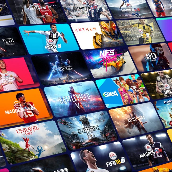 EA Play promo material showing several games.