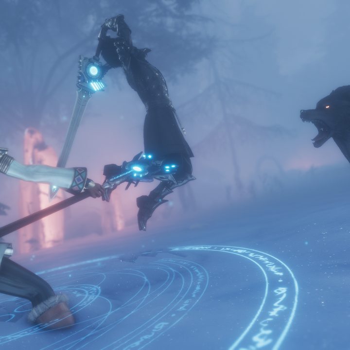 A player facing off against a beast in Edge of Eternity.