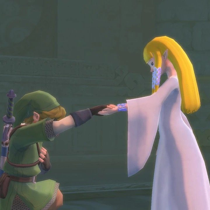 Link bows to Zelda in The Legend of Zelda Skyward Sword HD.