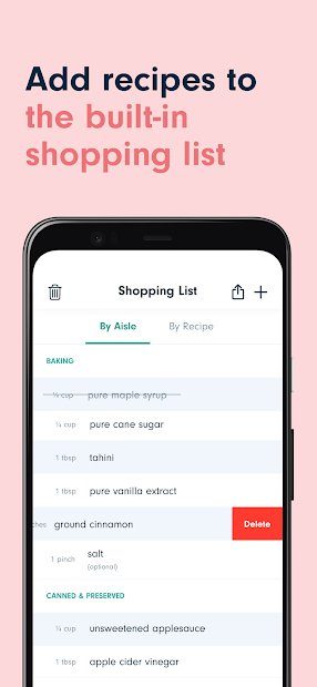 Forks Plant Based Recipes app shopping list.