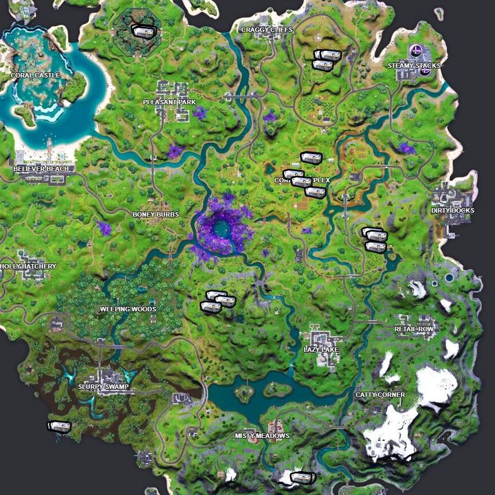 Map of Fortnite IO chest locations.